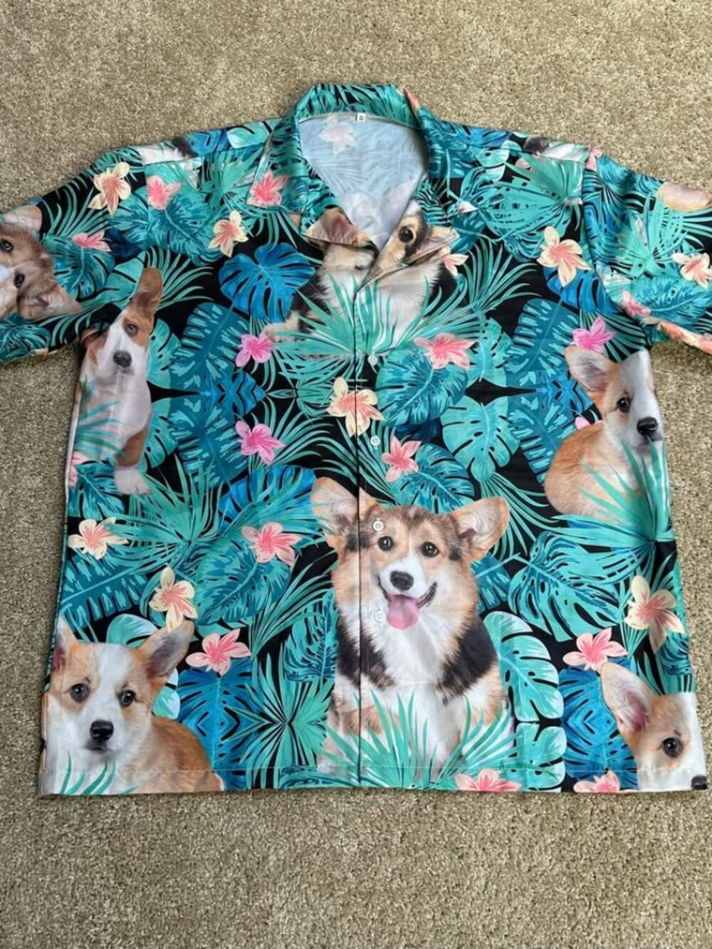 Hawaiian Corgi Button-Up Shirt